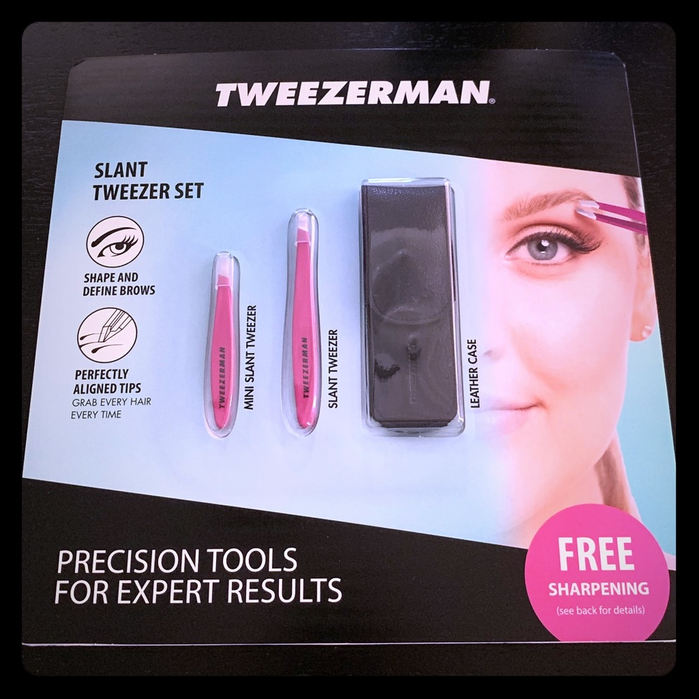 Tweezerman slant tweezer set with leather case